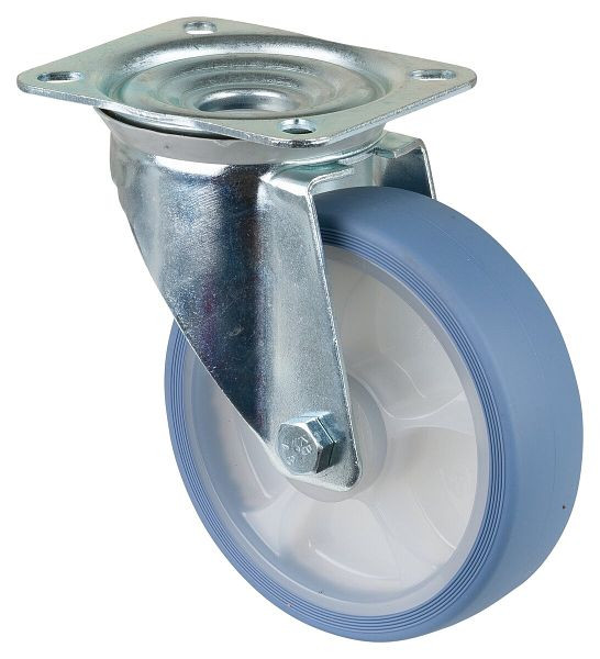 BS Rollen Transportrolle Lenkrolle, thermoplastisches Gummirad, Reifen lichtblau, Rollenlager, Platte, Durchmesser: 160 mm, VE: 2 Stück, L400.B44.161.05