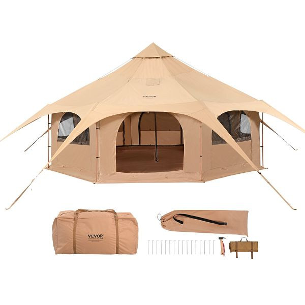 VEVOR Glockenzelt 5 x 2,8 m TC-Baumwolle und robusten Eisenstangen mit einer Bodenplane aus Oxford-Stoff 8 Personen 8 Fenster, FBZXZP5MMXTZ97PYKV0