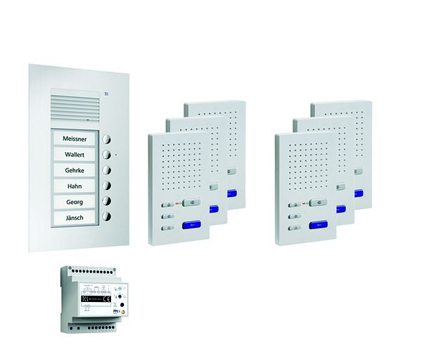 TCS Türkontrollsystem audio:pack UP für 6 Wohneinheiten, mit Außenstation PUK 6 Klingeltasten, 6x Freisprecher ISW3030, Steuergerät BVS20, PPUF06-EN/02