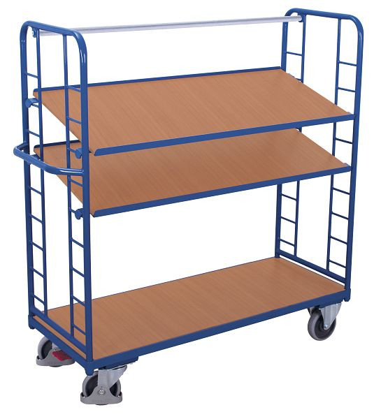 VARIOfit Etagenwagen mit 3 Holzböden, Außenmaße: 1.805 x 650 x 1.575 mm, RAL 5010 enzianblau, sw-640.201
