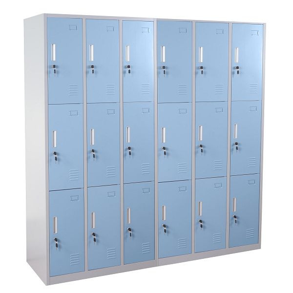 Mendler Schließfach Boston T829, Schließfachschrank Wertfachschrank Spind, Metall 18 Fächer, blau, 2x54311