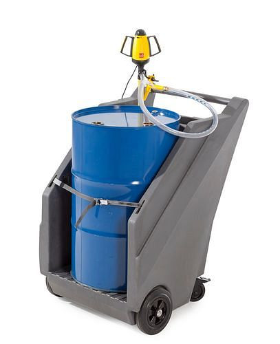 DENIOS Mobiles Pumpensystem für Chemikalien, PE-Fasswagen und Elektrische Fasspumpe aus PP, 271345
