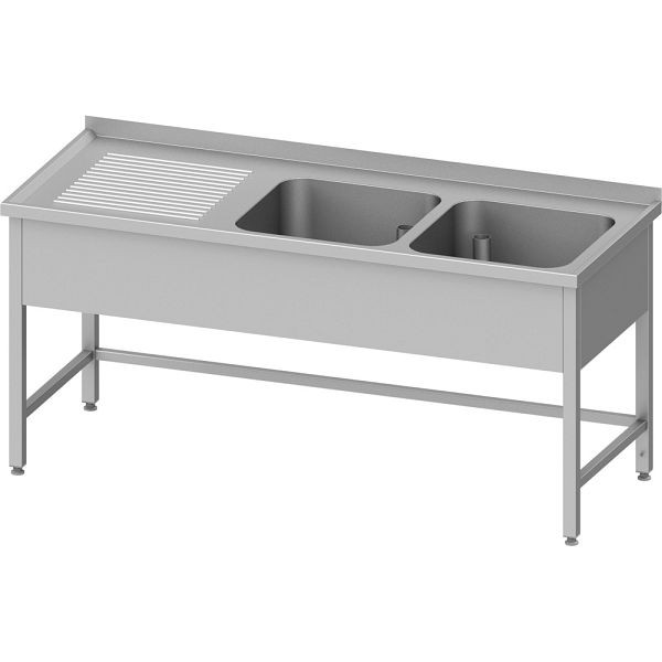 Stalgast Edelstahl Spültisch ohne Grundboden, 1600x700x850 mm, mit zwei Becken rechts, mit Aufkantung, verschweißt, VST16722RA