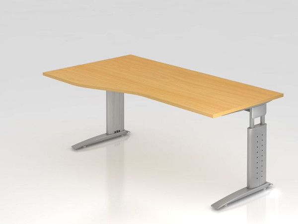 Hammerbacher Schreibtisch C-Fuß 180x100/80cm Buche/Silber, Arbeitshöhe 68-86 cm einstellbar, VUS18/6/S