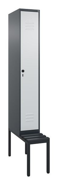 C+P Umkleidespind Classic PLUS mit Mitteltrennwand, Bank, 2120x300x815mm, 7016/7035, Drehriegel, 0800507-10F S10043