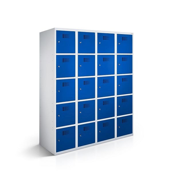 Rotstahl Fächerschrank, 4 Reihen, 5 Fächer/Reihe, Abteilbreite 30 cm, ECO, Stollenfüße, Enzianblau, 2110-040500-1202112-7035-5010ECOZYL