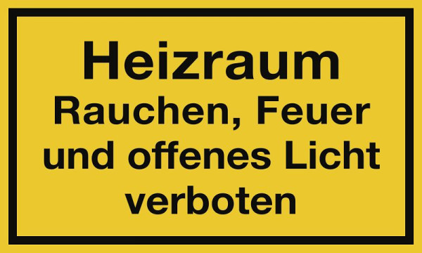 Moedel Heizraum Rauchen, Feuer und offenes Licht verboten, Kunststoff, 250x150 mm, 60292