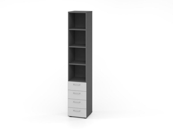Hammerbacher Regal 6OH, 4 Schübe 964S4 BS, Korpus: Graphit / Front: Grau, V964S4/G/5/BS