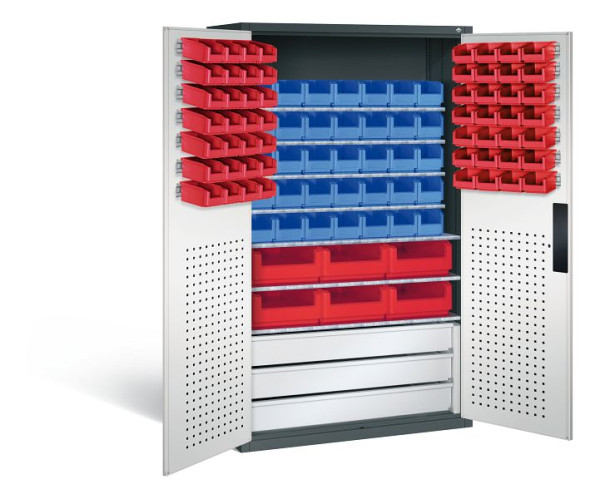 C+P Magazinschrank Serie 13, H1950xB1100xT535mm, Farbe: Anthrazitgrau / Lichtgrau, Muldengriff, 130276-68 S10083