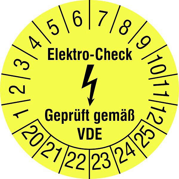 SafetyMarking Prüfplakette, Elektro-Check - Geprüft gemäß VDE, Jahr der Prüfung: 19, Ø 3 cm, Folie, selbstklebend, VE: 15 Stück/Bogen, 30.C3110-19