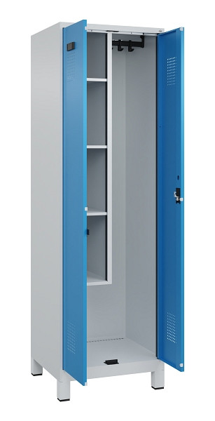 C+P Putzmittel-Spind Evolo PLUS, mit Füßen, 2 Abteile, 1950x600x500mm, 7035/501, Frontfarbe RAL 5012 Lichtblau, Zylinderschloss, 049110-00 S10034