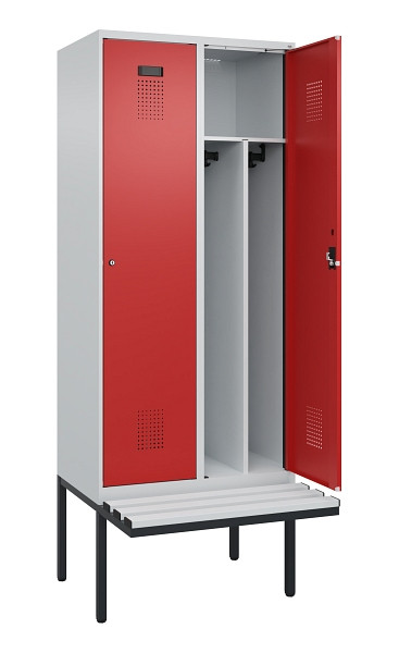 C+P Spind Evolo PLUS, 2 Abteile, 2120x800x815mm, 7035/3000, Haken 4, Zylinderschloss, Sitzfläche Kunststoff, Trennwand, 0490407-22F S10084