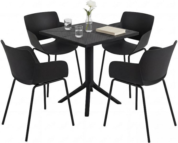 CLP Gartenmöbel-Set Norva mit 4 Stühlen, schwarz, 328141