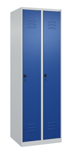 C+P Mehrzweckschrank Classic PLUS, Wäsche-Spind, 2 Abteile, 1850x600x500mm, 7035/5010, Drehriegel, Türen rechts angeschlagen, 080000-20B S10003