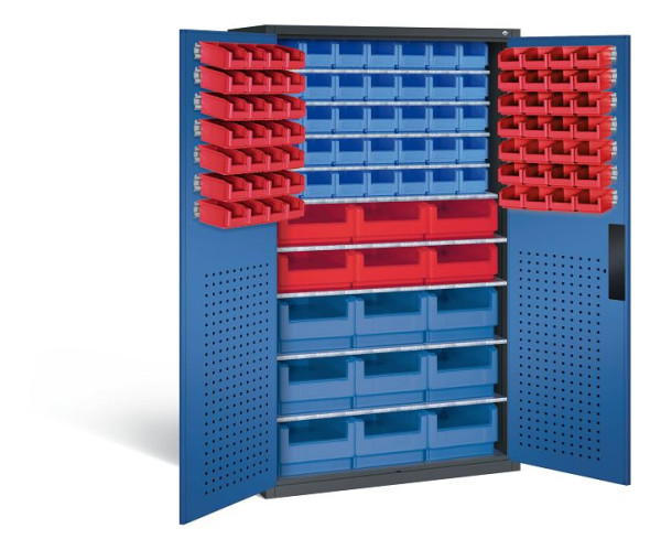 C+P Magazinschrank Serie 13, H1950xB1100xT535mm, Farbe: Schwarzgrau / Enzianblau, Muldengriff, 130276-66 S10076