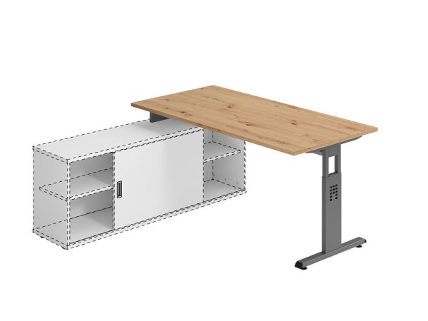 Hammerbacher Anbauschreibtisch T-Fuß 160x80cm Asteiche/Graphit, VOSE16/R/G