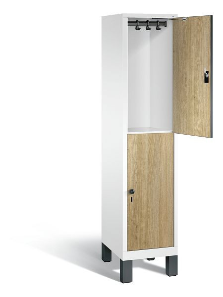 C+P Spind doppelstöckig Evolo, H1850xB420xT500mm, Farbe: Verkehrsweiß / Dekor Eiche Sereno, 48310-12 S10098