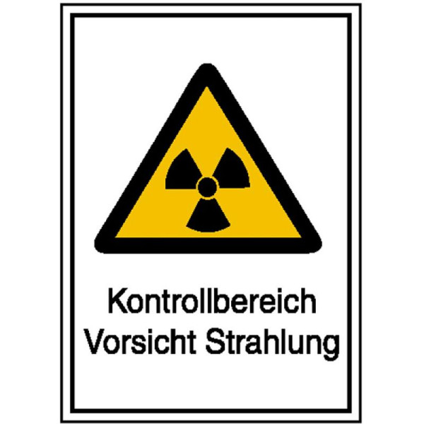 Stein HGS Strahlenschutzschild mit Warnzeichen und Zusatztext, Kontrollbereich Vorsicht Strahlung, 148 x 210 mm / Kunststoff, witterungsbeständig, 43.2086