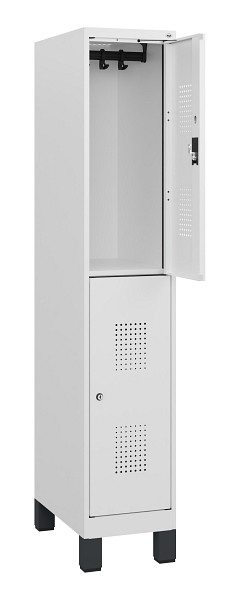 C+P Doppelstöckiger Spind Evolo PLUS, Füße, 2 Fächer, 1630x300x500mm, 9016/9016, Zylinderschloss, 0493105-10 S10053