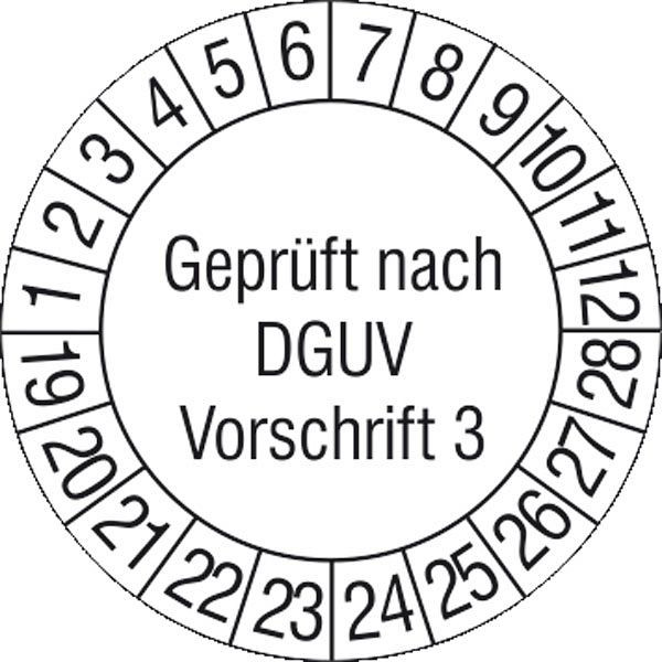 SafetyMarking Prüfplakette, Geprüft nach DGUV Vorschrift 3, Prüfzeitraum: 19-24, Ø 3 cm, Folie, selbstklebend, VE: 15 Stück/Bogen, 30.C2140-19-24
