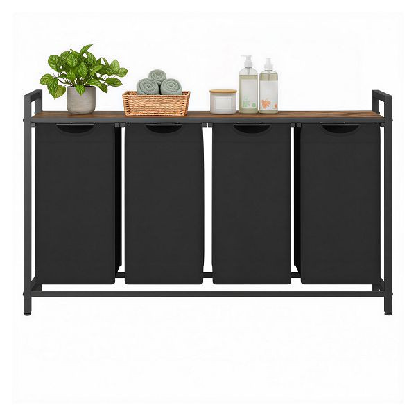 VASAGLE Wäschekorb, Wäschekorb mit 4 Fächern, ausziehbare und abnehmbare Wäschetüten, 4 x 40L, 116 x 33 x 72 cm, rustikal braun und schwarz, BLH401B01