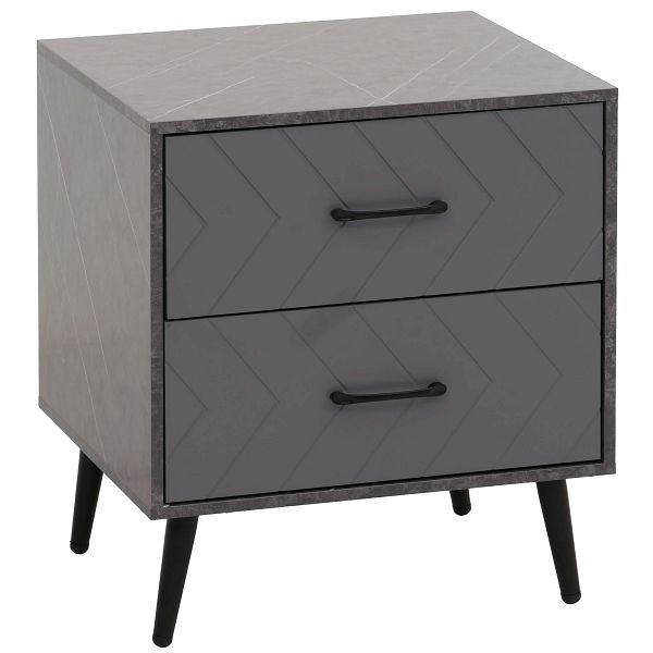 Mendler Nachttisch HWC-N89, Beistelltisch Nachtschrank, Schublade Fischgrätenmuster Melamin Holz, 55x48x40cm, Marmor-Optik grau, 109686