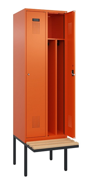 C+P Spind Evolo PLUS, 2 Abteile, 2120x600x815mm, 2004/2004, Zylinderschloss, Sitzfläche Holz, 0490407-20F S10050