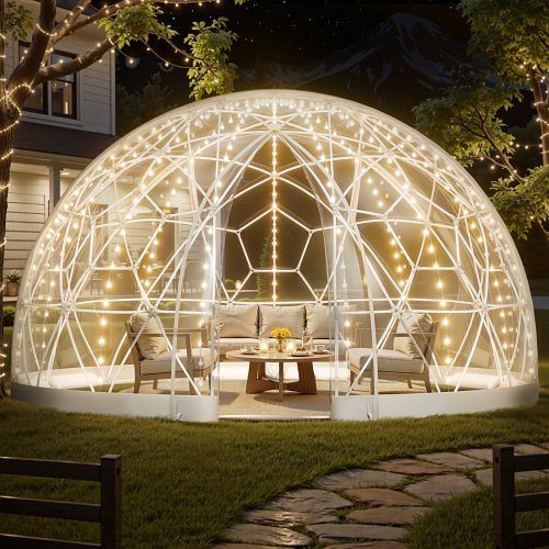 VEVOR Gartenkuppel 4,57x2,9m transparentes Blasenzelt für 10–14 Personen, PVC-Iglu-Zelt mit Fenster, Terrasse, Camping, TMXKZP15YCPV9YAGP002V0