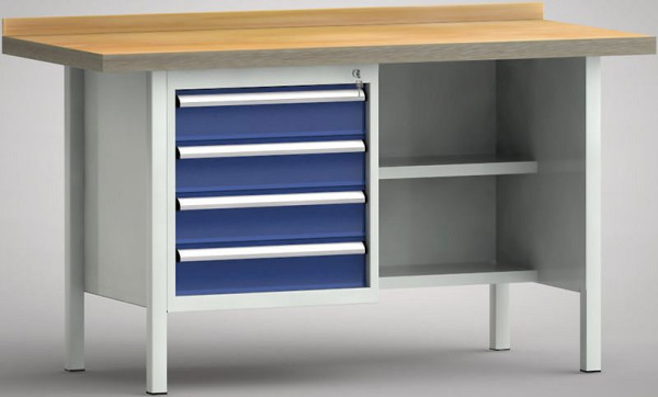 KLW Standard-Werkbank - 1500 x 700 x 840 mm L x T x H, links 4x125EA, WS138N-1500M40-E7022