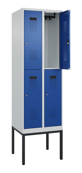 C+P Doppelstock-Spind Evolo PLUS, Gestell, 4 Fächer, 2120x600x500mm, 7035/5010, Zylinderschloss, 0493307-20 S10033