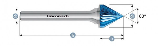Karnasch Hartmetall-Frässtift Blue-Tec beschichtet KSJ/ HP-2 d1=6 / l2=6 / d2=6 / l1=50mm, VE: 3 Stück, 115100010