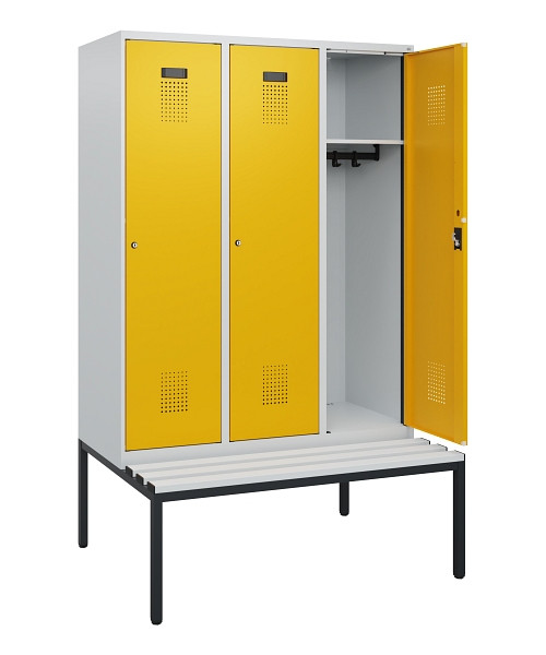 C+P Spind Evolo PLUS, 3 Abteile, 1950x1200x815mm, 7035/1004, Zylinderschloss, Material Sitzfläche Kunststoff, Sitzbank, 0490505-32 S10081