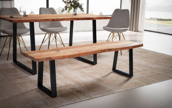 Wohnling Esszimmerbank 160x40x45,5 cm Akazie Massivholz/Metall, Esstischbank ohne Lehne, Küchenbank Modern, Sitzbank Groß, WL7.291