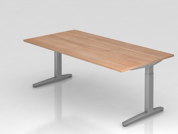 Hammerbacher Schreibtisch C-Fuß 200x100cm Nussbaum/Silber, Rechteckform, VXB2E/N/SS