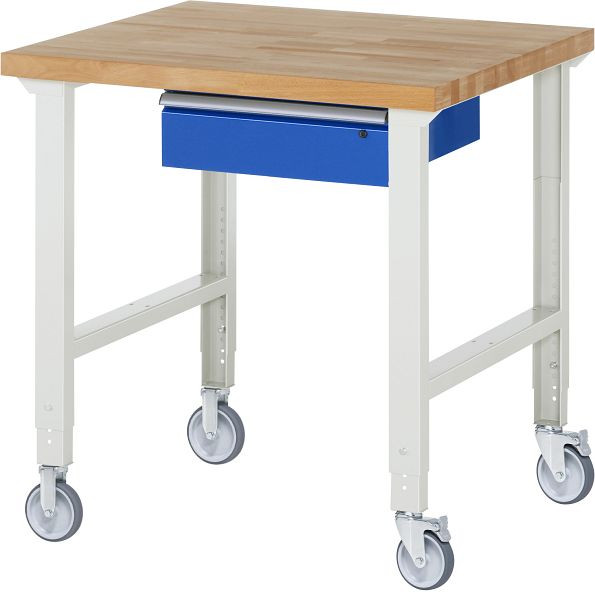 RAU Fahrbare Werkbank (höhenverstellbar) 7001A1, 1000x900x950-1000mm, je 2 Bockrollen und Lenkrollen, 05-7001A1-109B4H22.11