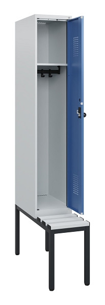 C+P Spind Evolo PLUS, 1 Abteil, 1950x300x815mm, 7035/5023, Drehriegel, Sitzfläche Kunststoff, Sitzbank, 0490505-10 S10062