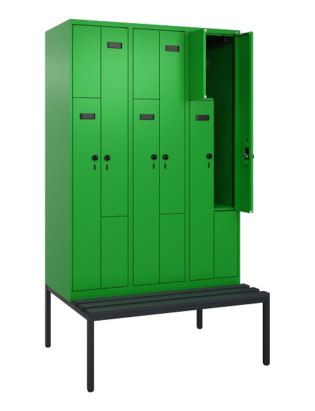 C+P Z-Spind Evolo PLUS, Bank, 6 Fächer, 2120x1200x815mm, 6037/6037, Drehriegel, Sitzfläche Kunststoff, Sitzbank, 0490537-326 S10087