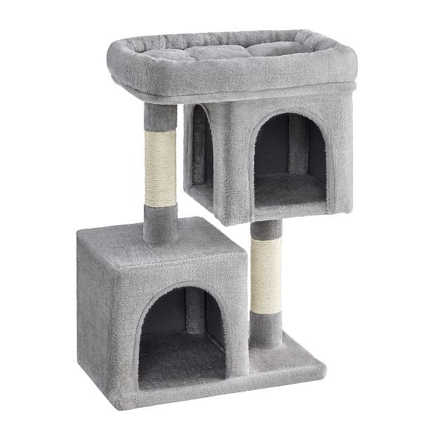 Feandrea Kratzbaum, 74 cm Katzenturm, M, Katzenwohnung für mittlere Katzen bis zu 5 kg, großer Katzensitz, 2 Katzenhöhlen, Kratzbaum, hellgrauer, PCT612W01