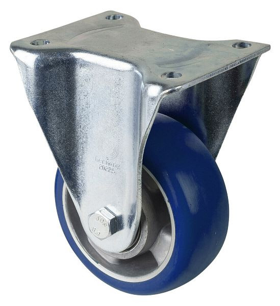 BS Rollen Schwerlastrolle Bockrolle, Polyurethanrad 83 Shore, Aluminiumfelge, Kugellager, Platte, Durchmesser: 125 mm, L610.B92.125