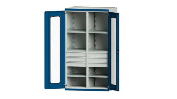ANKE Werkbänke Schwerlastschrank, Modell 203, 1085 x 690 x 1950 mm, Sichtausschnitt aus Plexiglas, RAL 7035/5010, 621.073