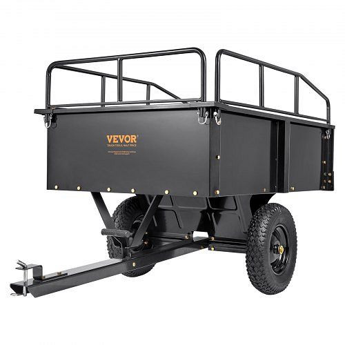VEVOR Schwerlastbarer Rasentraktor Kippanhänger mit 340 kg Tragkraft, mit abklappbaren Seitenwänden, Schwarzer ATV UTV Kippanhänger, HYTCTPK12CUFTVB4CV0