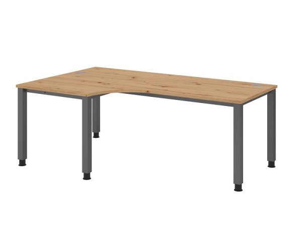 Hammerbacher Schreibtisch QS82, 200 x 120 cm, Platte: Asteiche, 25 mm dick, Winkelform 90°, 4-Fuß-Gestell in Graphit, Arbeitshöhe 68-83,5 cm, VQS82/R/G