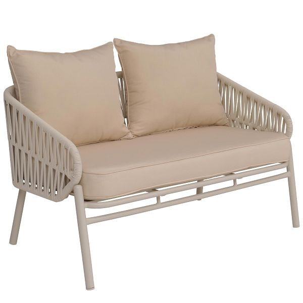 Mendler Aluminium-Gartenbank HWC-P90, Gartensofa Sitzbank Outdoor, Seilgeflecht Rope Stoff/Textil (180g/m²), creme, 120220