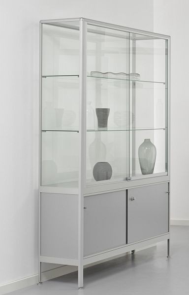 BST Staufachvitrine mit Alurahmen, 2 Böden, Unterschrank, Schiebetüren, 1200x500x1950mm (BxTxH), NICE-VA01255 (VS1205)