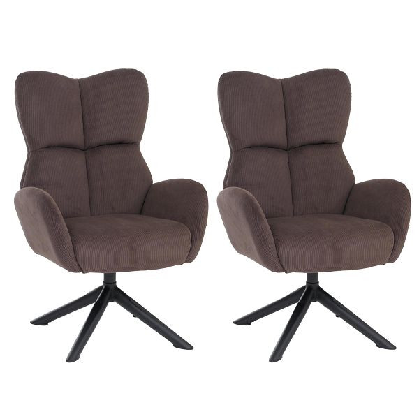 Mendler 2er-Set Esszimmerstuhl HWC-Q54, Relaxstuhl Loungestuhl Polsterstuhl, drehbar Metall Cord (320g/m²), dunkelbraun, 2x166538+2x166539