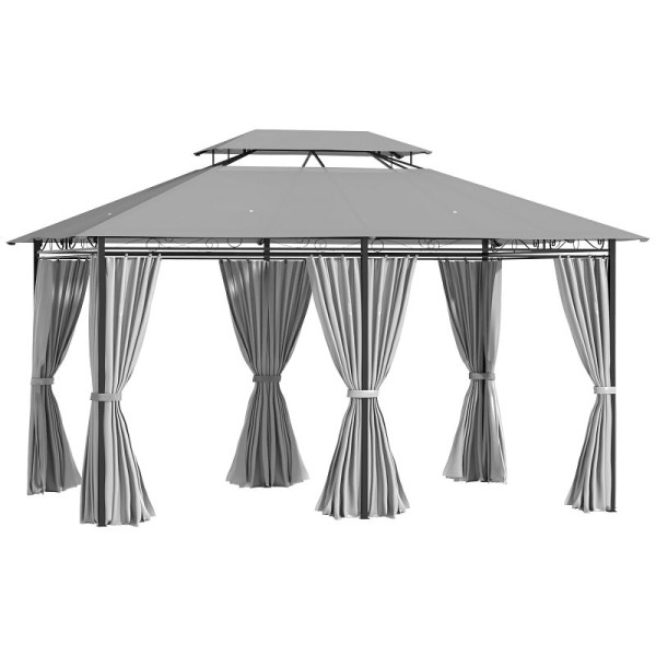 Outsunny Pavillon 3x4m Gartenpavillon mit 6 Seitenteilen Partyzelt Gartenzelt Festzelt mit Doppeldach Dunkelgrau, 84C-050CG