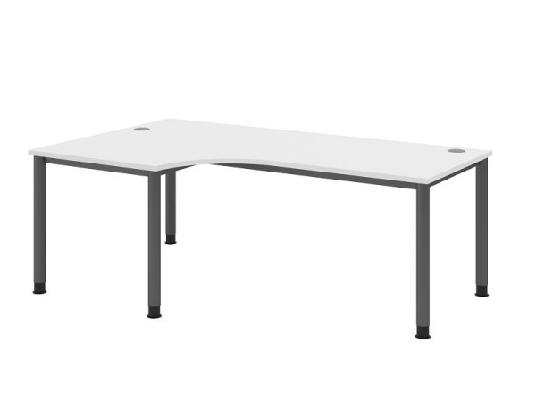 Hammerbacher Schreibtisch HS82, 200 x 120 cm, Platte: Weiß, 25 mm dick, Winkelform 90°, 4-Fuß-Gestell in Graphit, Arbeitshöhe 68,5-81cm, VHS82/W/G