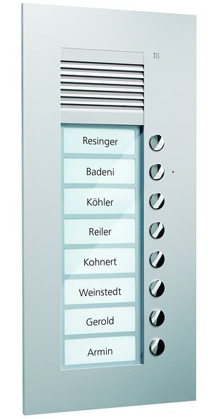 TCS Audio Außenstation Serie PUK 8 Klingeltasten (rechtsbündig), 1-spaltig, UP silber, PUK08/1-EN