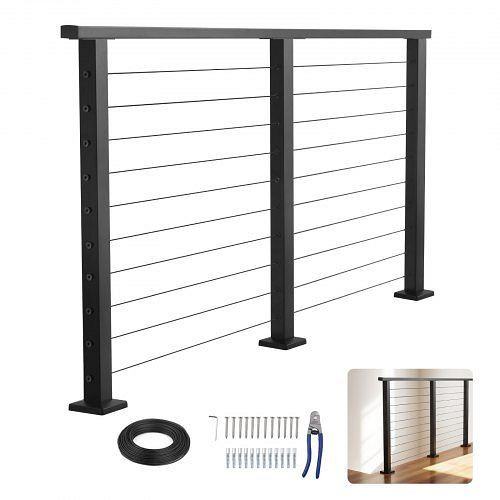 VEVOR Balkongeländer-Komplettset, mattschwarz, Edelstahl-Handlauf, 50x25x1981mm, für Außen-/Innentreppen, waagerechte Löcher, LGTZHZZ65FT3QK2GQ001V0