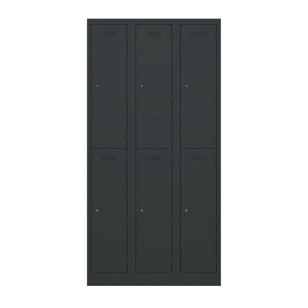 Bisley Garderobenschrank Primary Locker, 3 Abteile mit je 2 Fächern übereinander, 633 schwarz, PL3050T2633